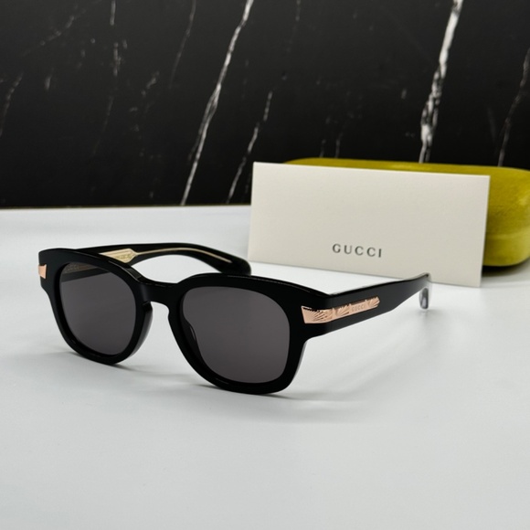 NEW GG1518S 001 GUCCI BLACK GOLD GREY SQUARE UNISEX SUNGLASSES - Picture 2 of 13